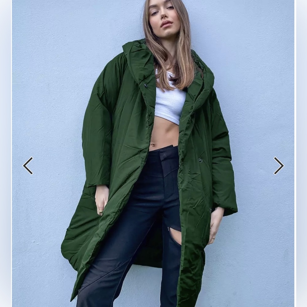 New ASOS Monki Janna padded duvet coat with hood in dark green Small